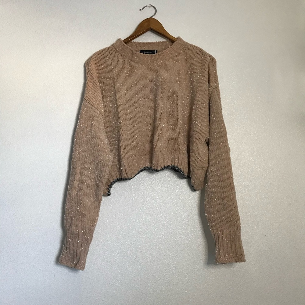 Zara pink glitter sweater with trim